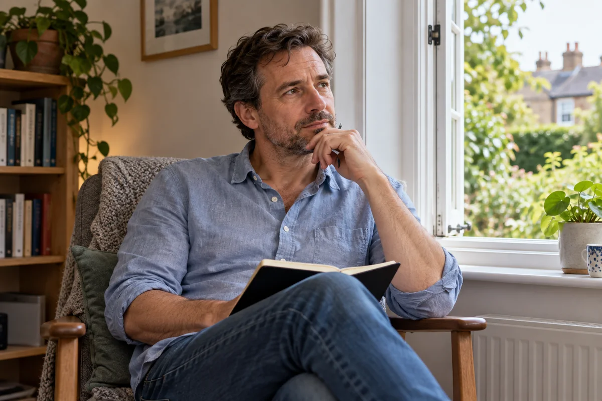 A person recording worries beside a calm window