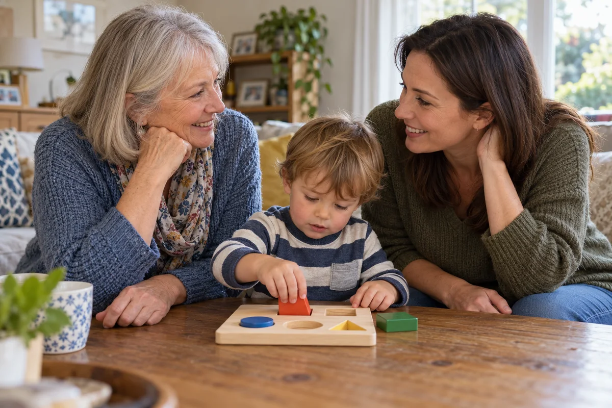 A grandparent and adult parent spending time with a child