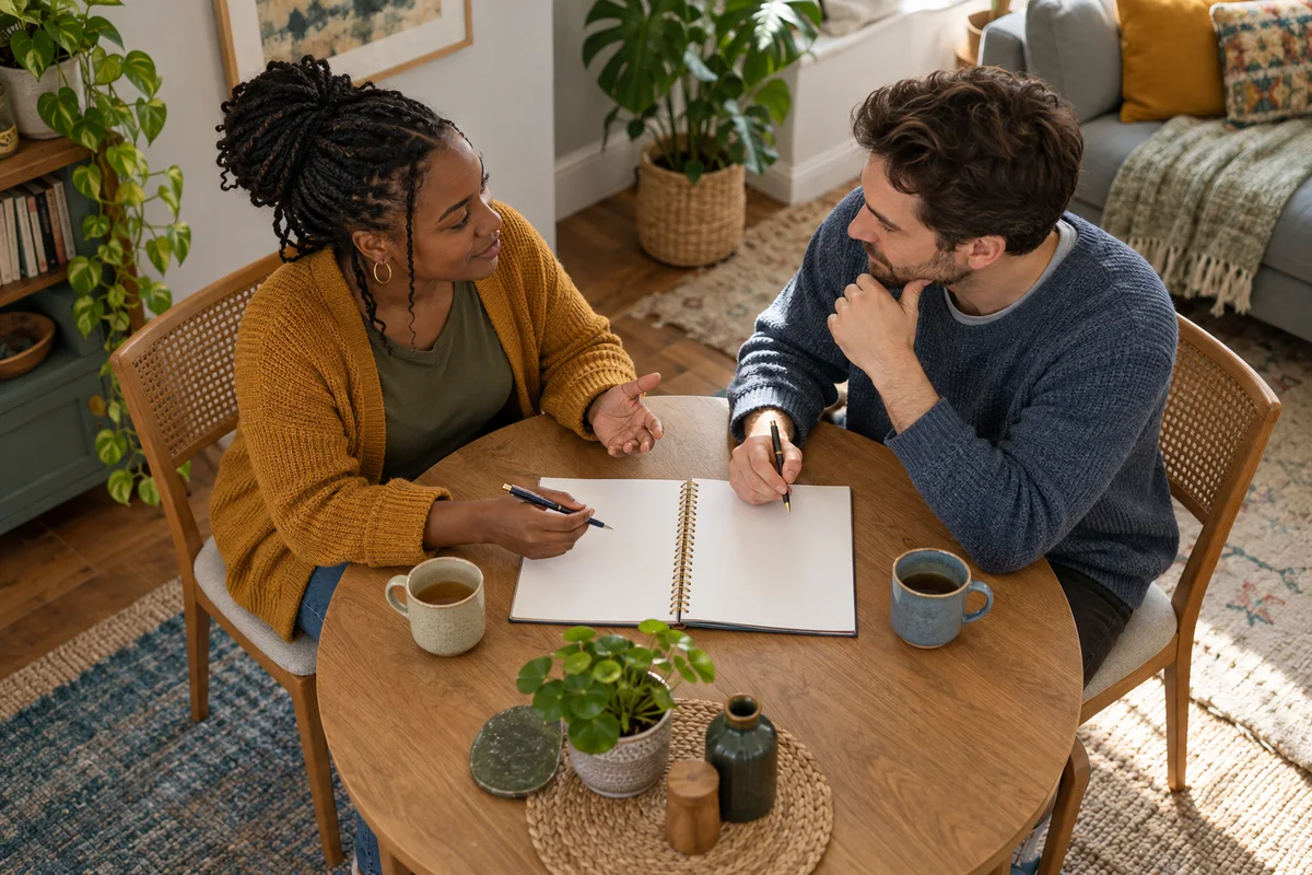 Two partners discussing a shared decision as equals