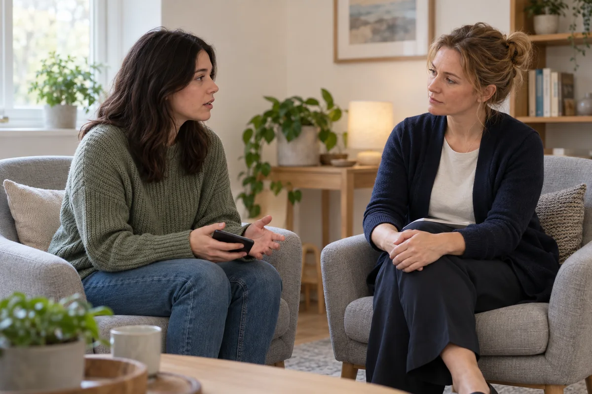 A person speaking privately with a support worker