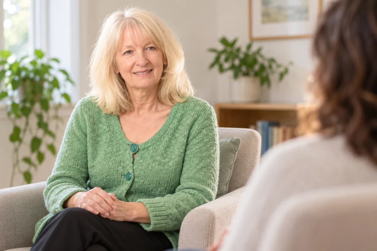Anne Roberts listening during a counselling conversation